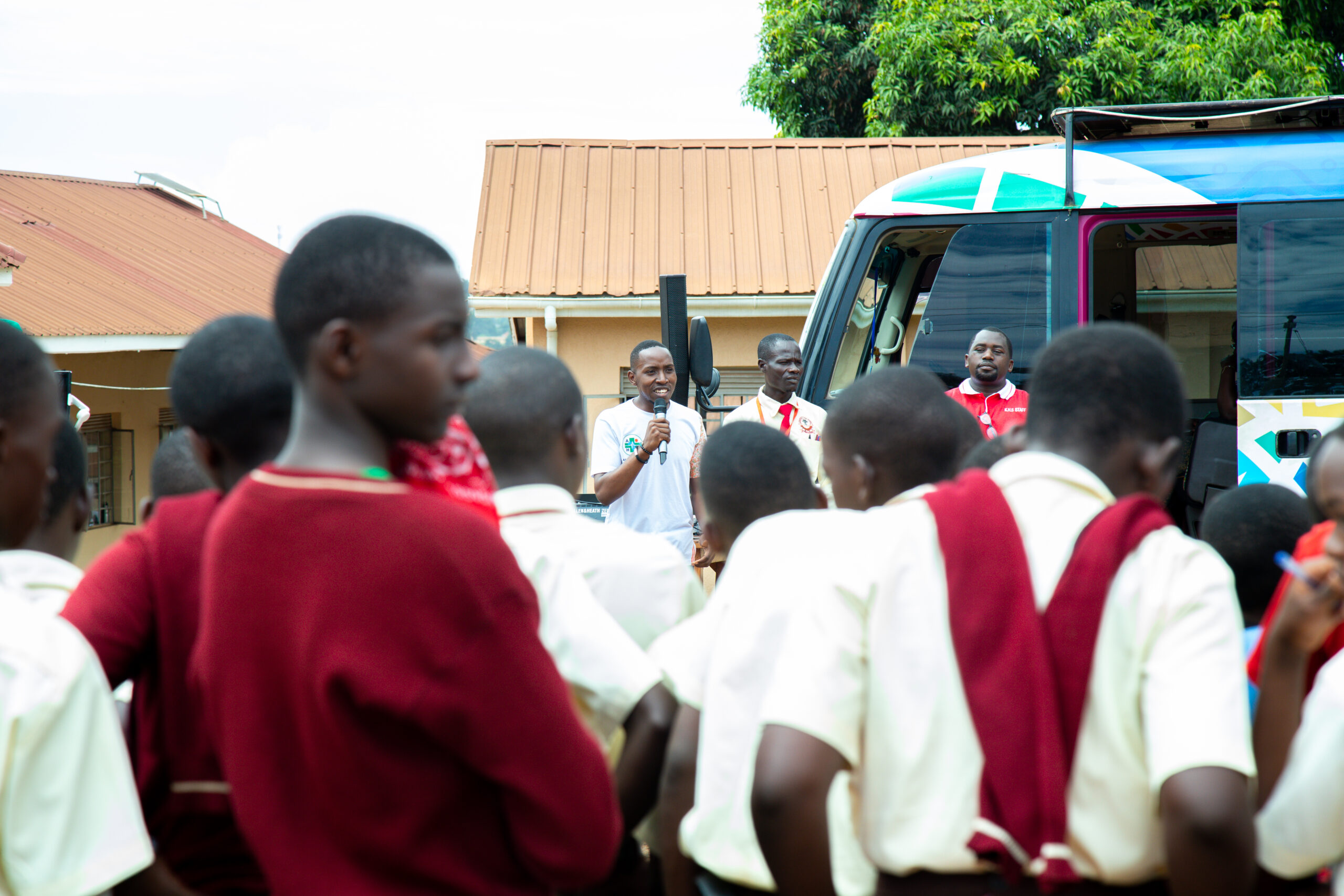Students gathered during the Smarty Health Info Hub school launch